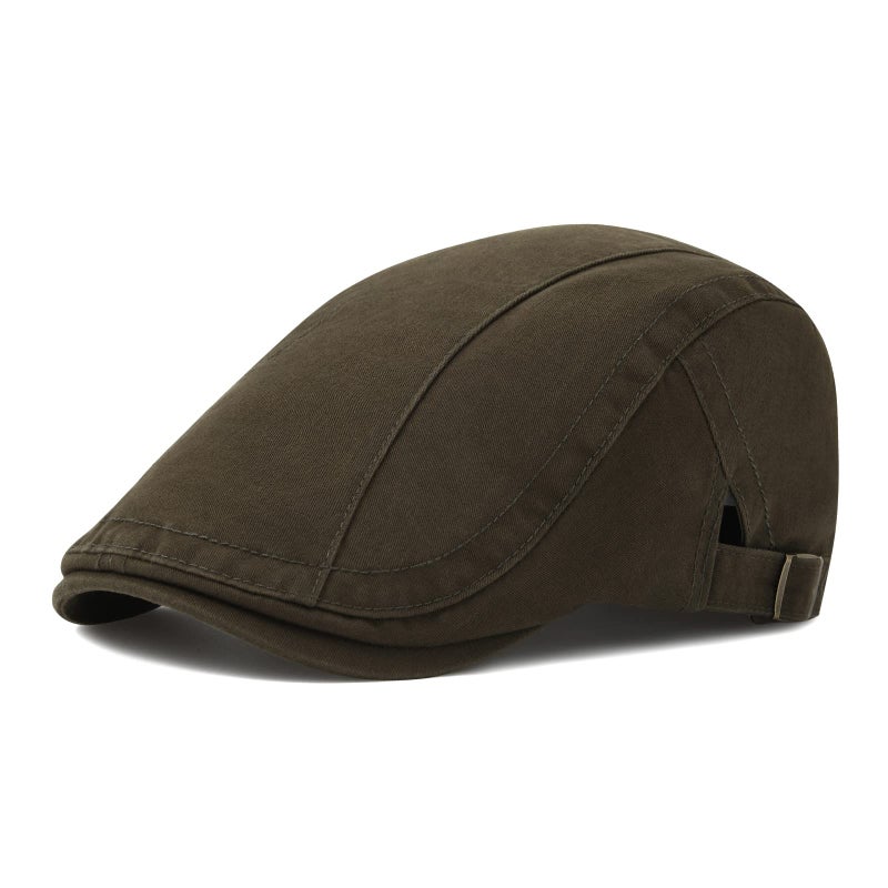VOBOOM Men Cotton Newsboy Beret Hat Duckbill Buckle Cabbie Cap (Cotton-Army Green) - Image 1